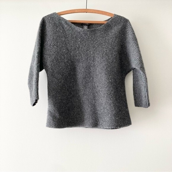 Ann Taylor Cashmere Blend Small Waffle Knit Sweater Gray Wool Nylon - Picture 1 of 4